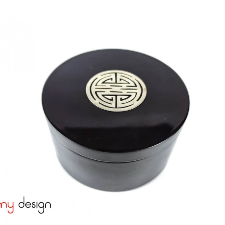 Black round cylinder box attached with  longevity word 15*H8cm